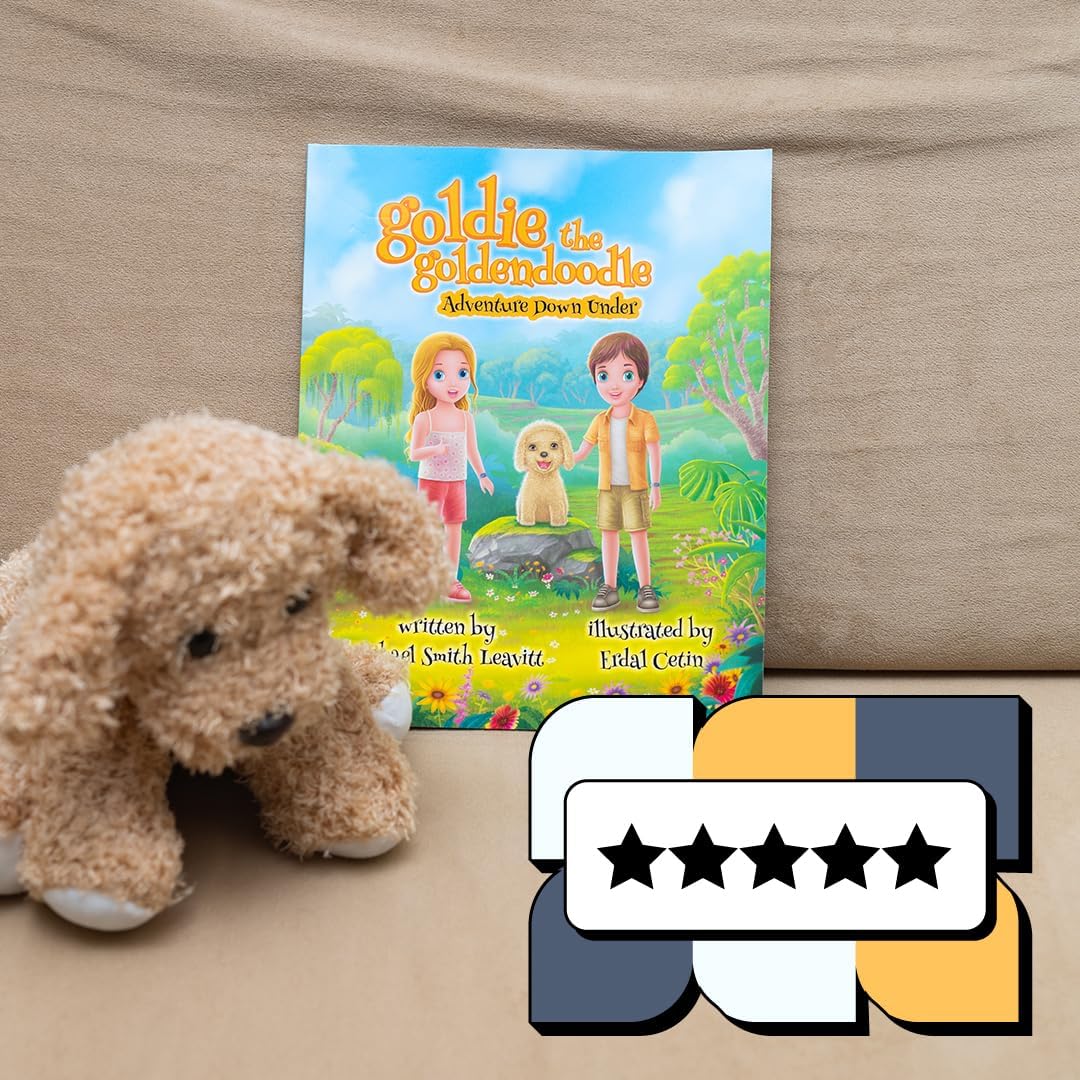 Goldie The Goldendoodle Adventure Down Under - Children's Book & Stuffed Dog Plushie Set - Eye-Catching Full Color Illustrations - Dog Stuffed Animal & Kids Book Bundle for Ages 3-8 Years