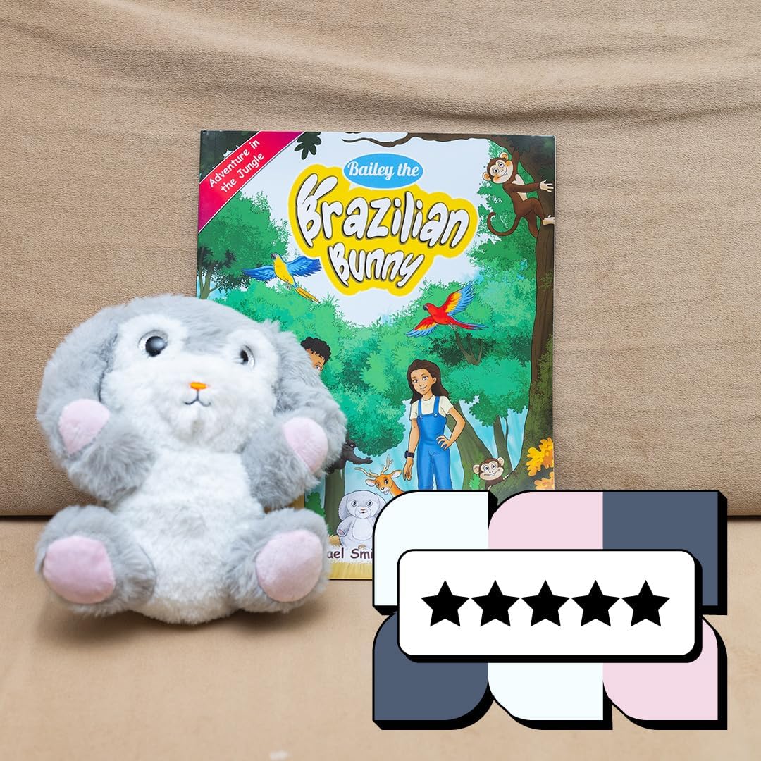 Bailey The Bunny Adventure in The Jungle - Children's Book & Stuffed Bunny Plushie Set - Eye-Catching Full Color Illustrations - Bunny Stuffed Animal & Kids Book Bundle for Ages 3-8 Years